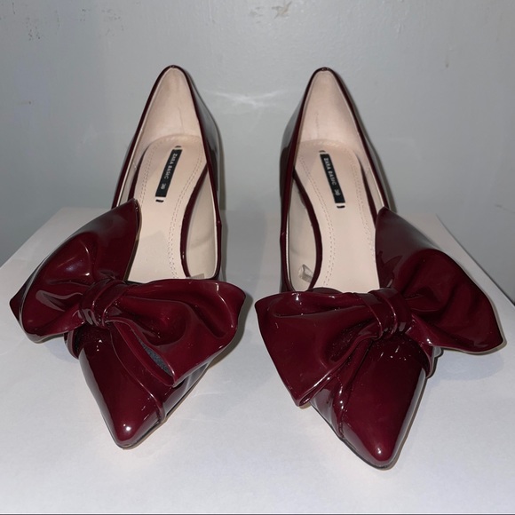 Zara Burgundy Court with Bow Pumps - Picture 4 of 15